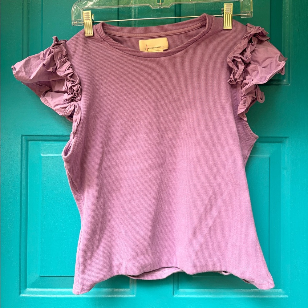 Anthropologie Purple Ruffle-Sleeve Tank Top